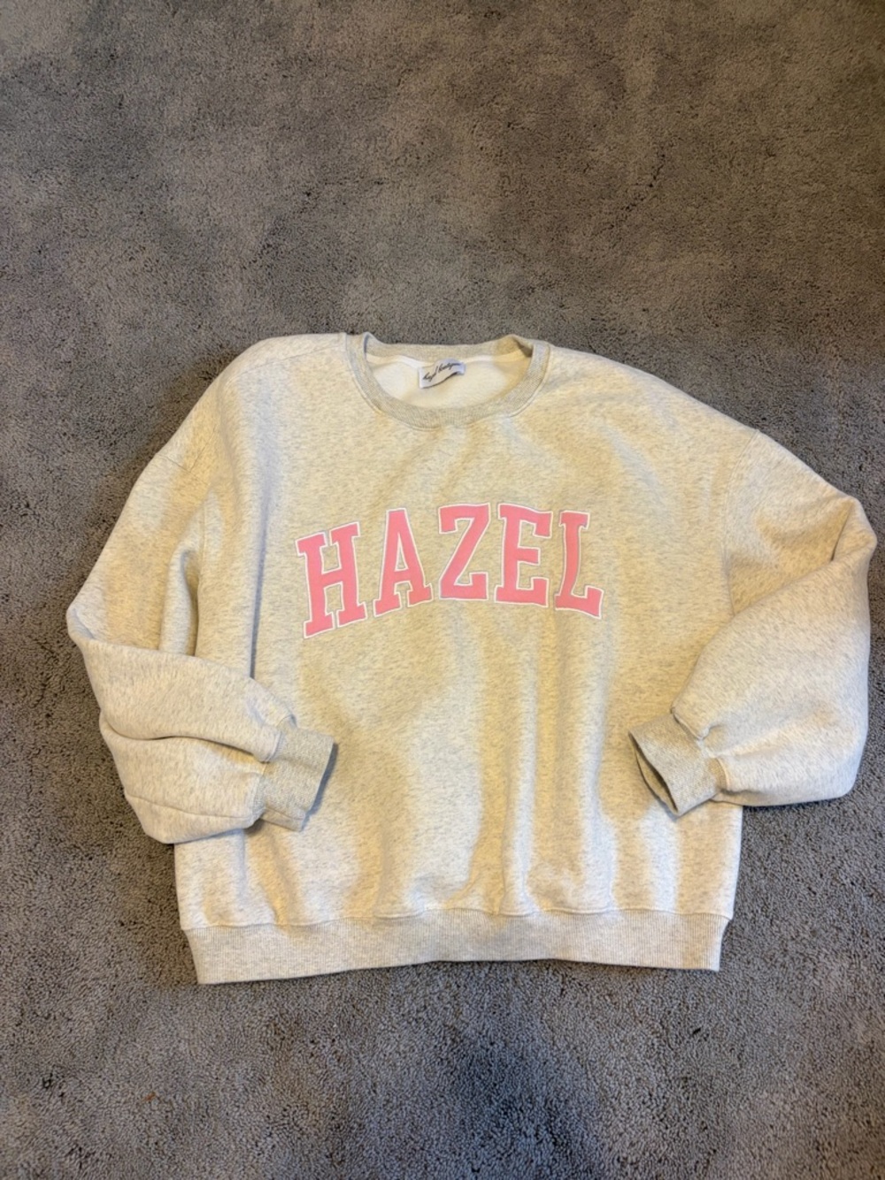 hazel Light Gray Sweatshirt with Pink Hazel Logo M/L